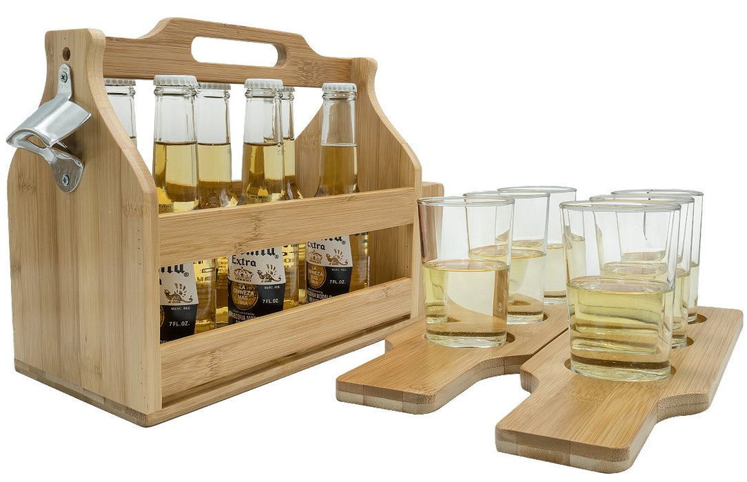 My Rustic Burnt Wood Beer Bottle Holder Caddy, Wooden Six-Pack