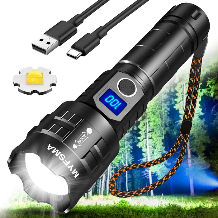 MYFSMA Led Brightest Flashlights High Lumens Rechargeable, Super Bright 100000 Lumens Powerful XPH70.2, High Powered Handheld Tactical Flash Lights for Camping Emergency and Outdoor Activity