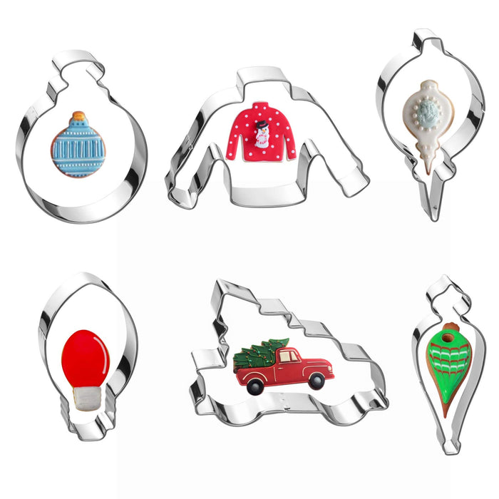 Christmas Cookie Cutter Set - Including Pickup truck,Light bulb,Sweater and Ornament Cookie Cutters