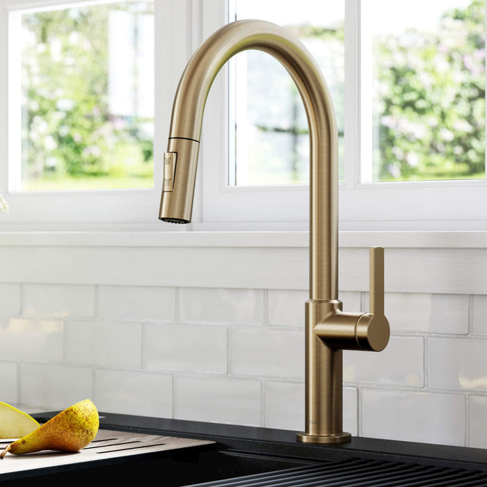 Kraus KPF-2820SFACB Oletto Single Handle Pull-Down Kitchen Faucet, 17 Inch, Antique Champagne Bronze