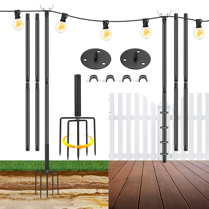 String Light Pole, 10Ft Adjustable Poles For Outdoor String Lights With Fork And Base 2 Pack Metal Outdoor Light Poles Sturdy