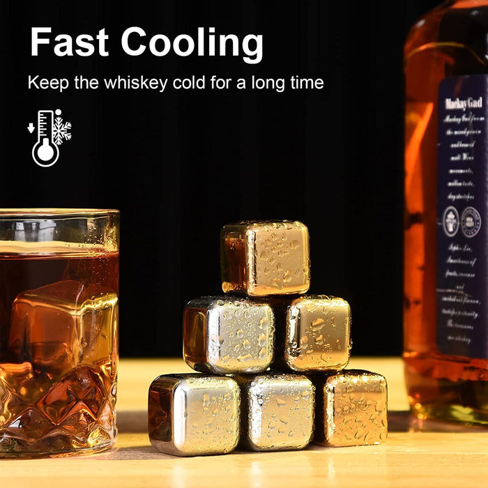 EooCoo Whiskey Stones Set, 4 Golden and 4 Silver Wine Stone Stainless Steel Chilling Ice Cubes Reusable for Whiskey Wine Beverage