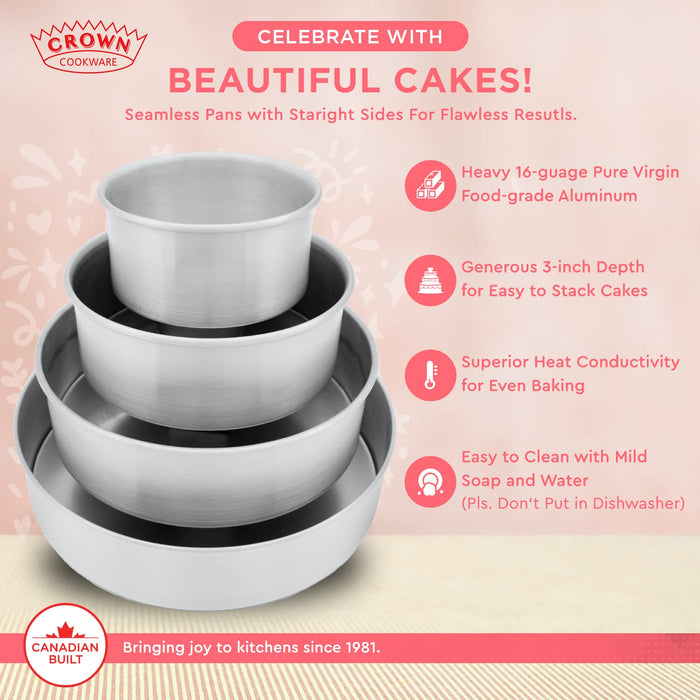 Cake Pan Set, 6, 8, 10 - Professional Cake Pans, Heavy Duty, Even-Heating,  Pure Aluminum 