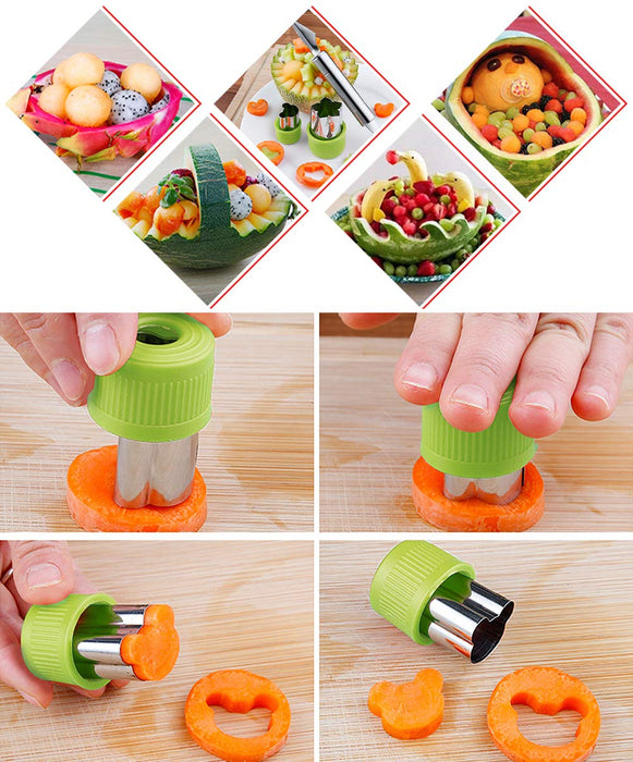 Fruit Vegetable Cutter Shapes Set, Mini Pie and Cookie Stamps Mold(8 pcs) with Melon Baller Scoop ? Carving Knife