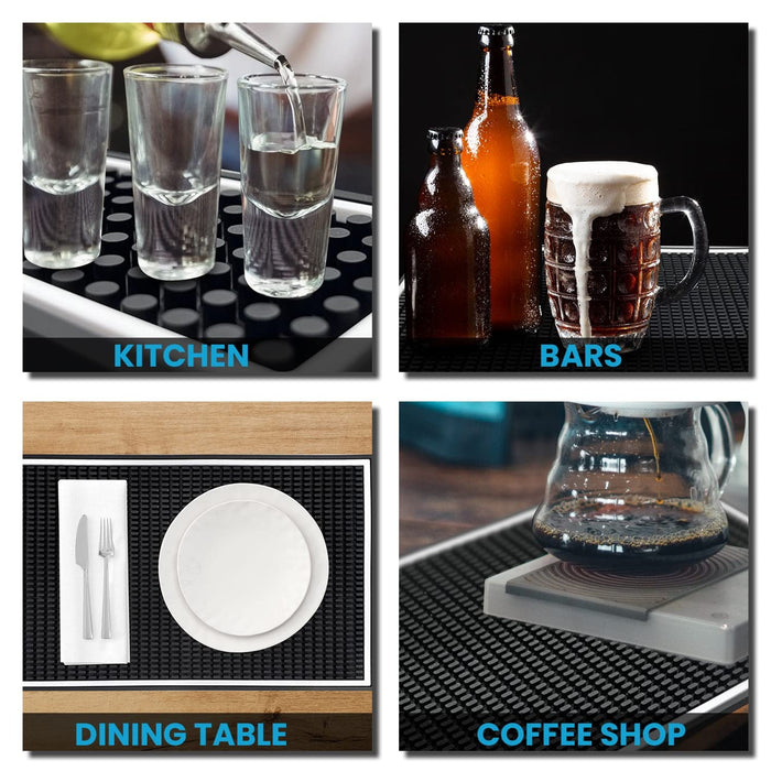 Black Rubber Coffee Bar Mats for Countertop Spills (18 x 12 In, 2 Pack)