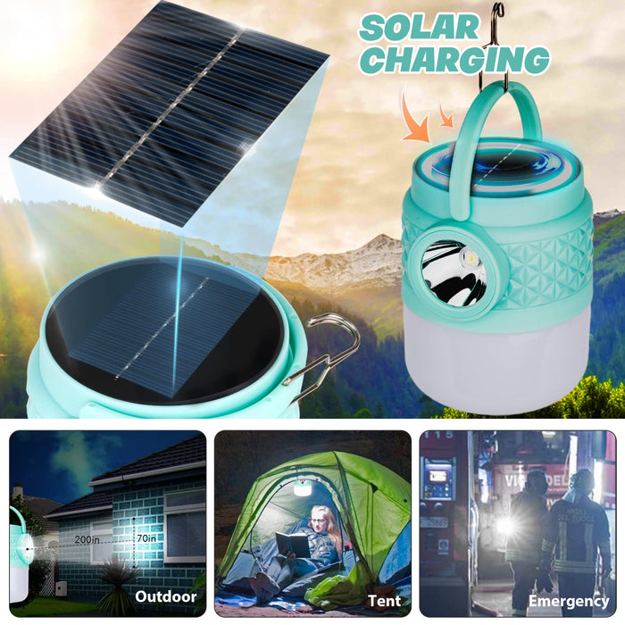 Solar LED Lantern 3 Mode Flashlight Portable Outdoor Rechargeable