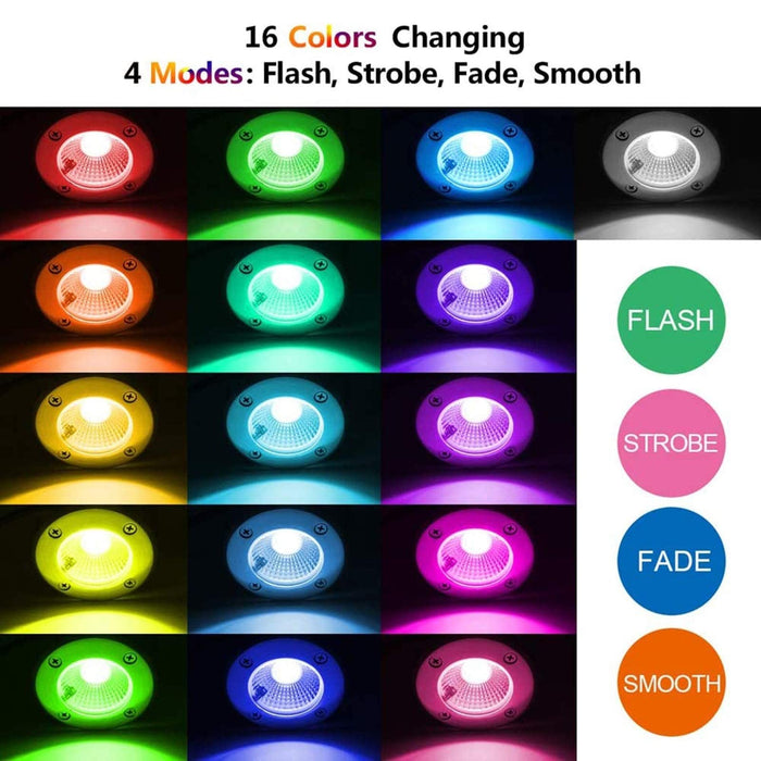 GUODDM 8PCS Recessed Underwater Light - RGB Ring Fountain Light, Color Changing COB Underground Light with RF Remotes, 6W Outdoor Downlight, 12V 24V Recessed Floor Spotlight (Color : 12V, Size : 6W)
