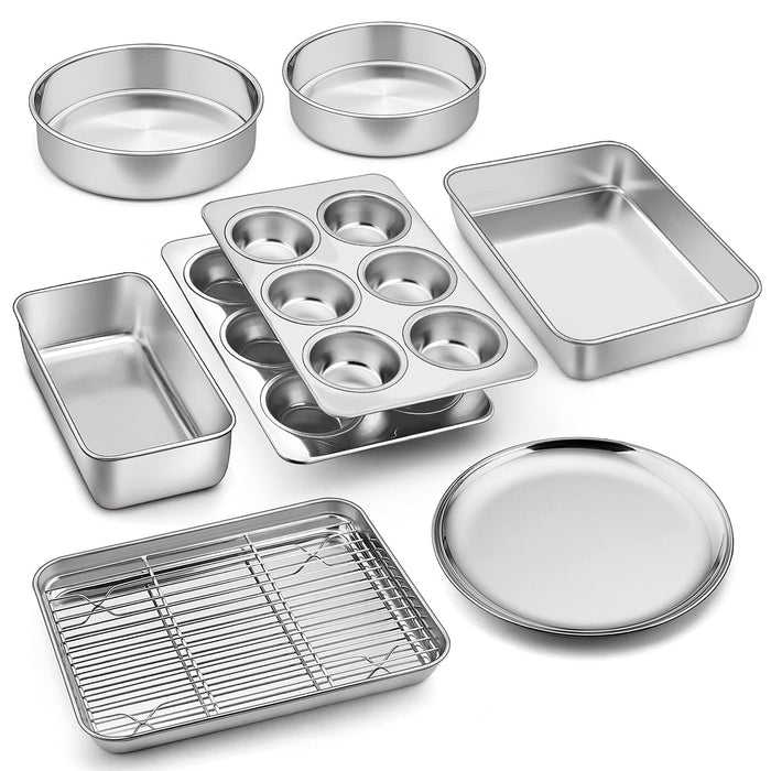 E-far Muffin Pan Set of 2, Stainless Steel Muffin Pan Tin for Baking, 6-Cup  Metal Cupcake Pan Tray, Non-toxic & Healthy, Oven & Dishwasher Safe