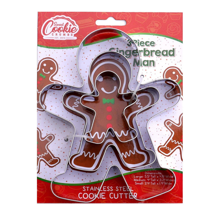 Gingerbread Man, Sweet Cookie Crumbs Christmas Cookie Cutter Set, Large 3-Piece Set, Stainless Steel, Dishwasher Safe