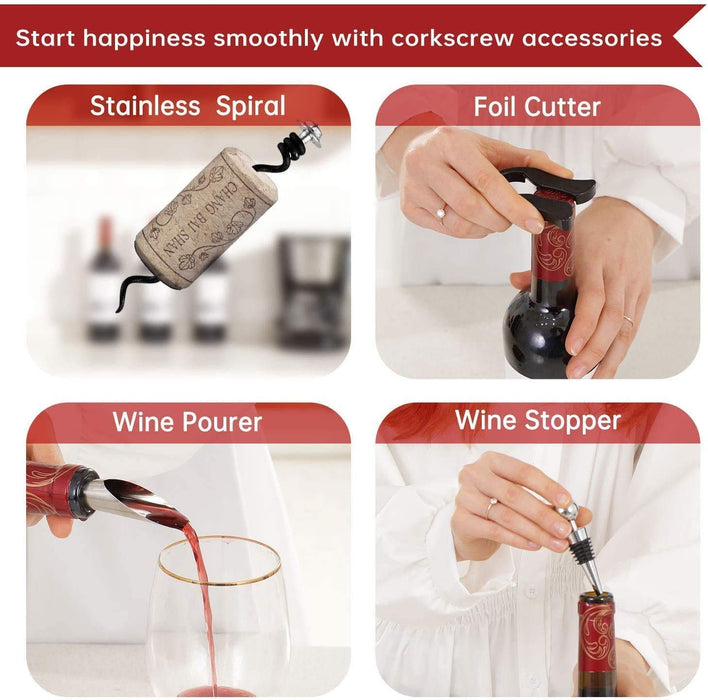 Wine Bottle Opener Corkscrew Set-[2020 Upgraded] Demenades Wine Opener Kit With Foil Cutter,Wine Stopper And Extra Spiral
