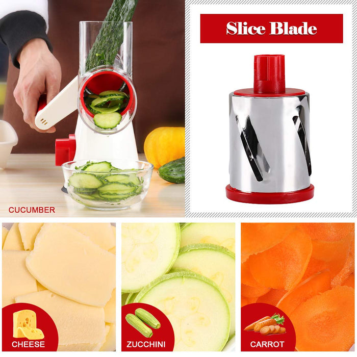 1pc 3-in-1 Rotary Cheese Grater, Vegetable Slicer & Cutter With Hand Crank  Handle, Multi-functional Kitchen Tool