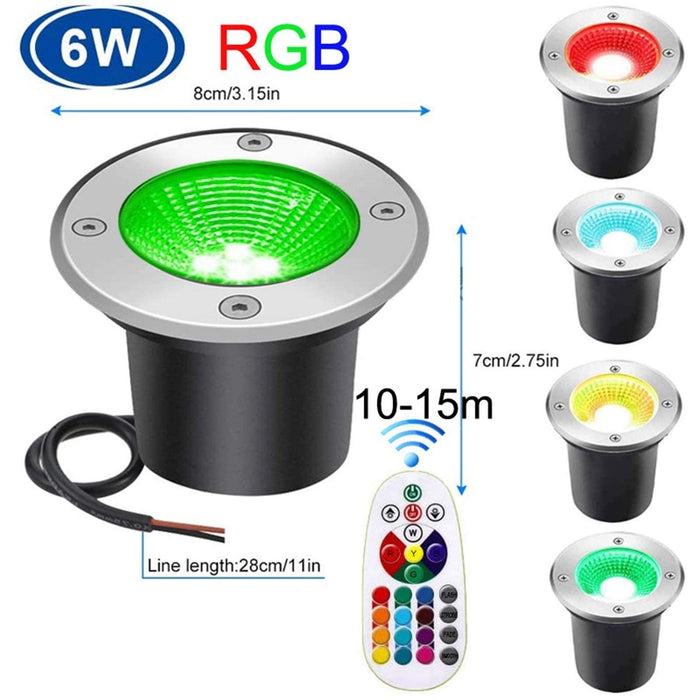 8PCS Outdoor Buried Lights - RGB 6W Ground LED Landscape Lights, Color Changing COB Underground Light with RF Remotes 12V 24V Outdoor Recessed Ground Light for Outdoor, Garden, Lawn, Deck