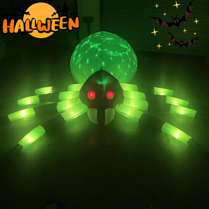 (19 Lights) 9 Ft Long Halloween Inflatables Spider Outdoor Decorations With Rotating Light &18 Led Lights, Blow Up Spider Yard