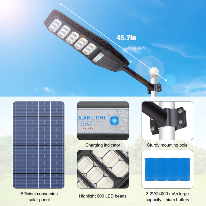 300W Solar Street Light, Light Set Motion Sensor Dusk to Dawn 15000L —  CHIMIYA