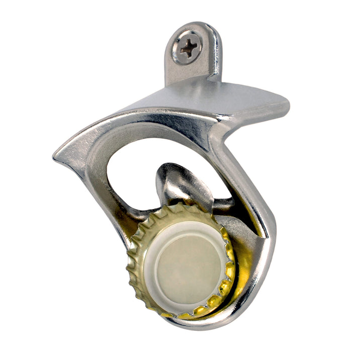 Metal Beer Bottle Opener Wall Mounted With Magnetic Cap Catcher - Stainless Steel Finish For Indoor or Outdoor Use