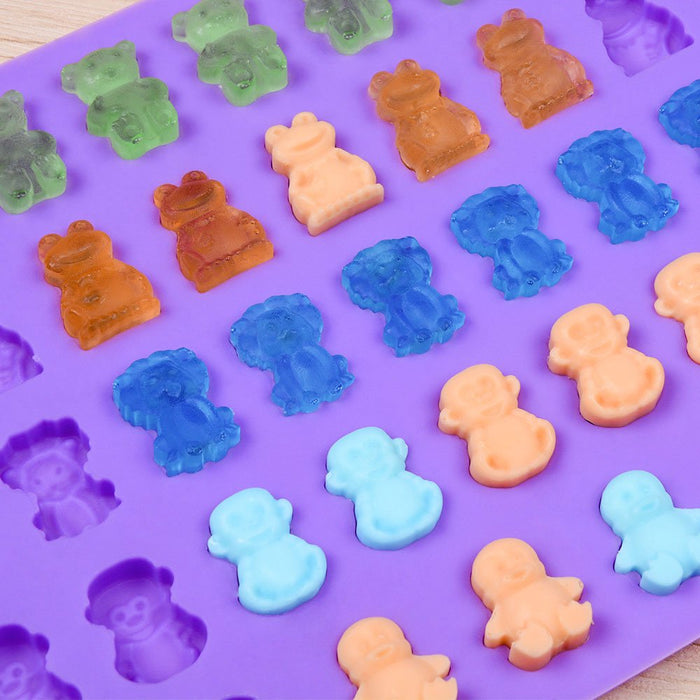 Silicone Candy Gummy Bear Molds - Chocolate Molds Including Bears, Frogs, Lions, Monkeys, Penguins Gummie Molds Premium Silicone BPA Free, Pinch Test Approved Pack of 4 with 2 Droppers