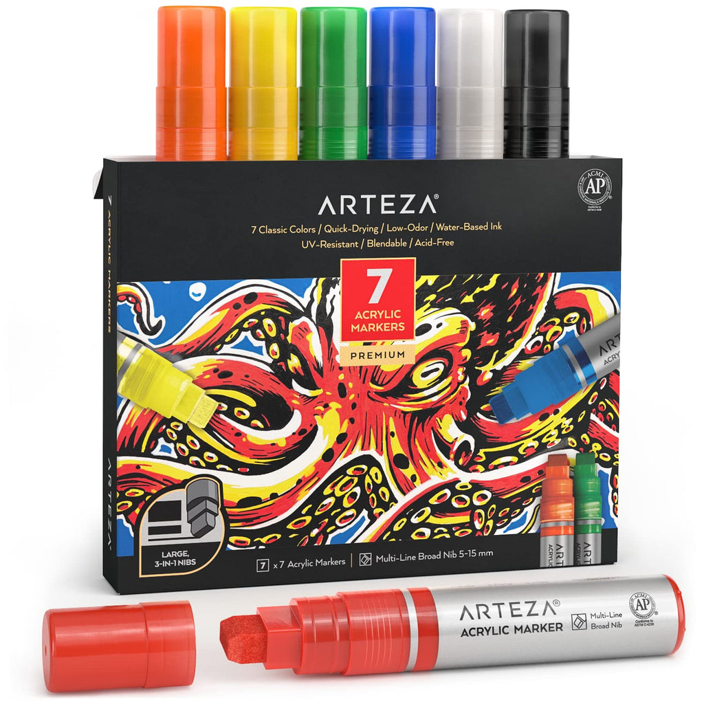 Arteza Metallic Acrylic Paint Markers Art Supply Set, 16 Colors