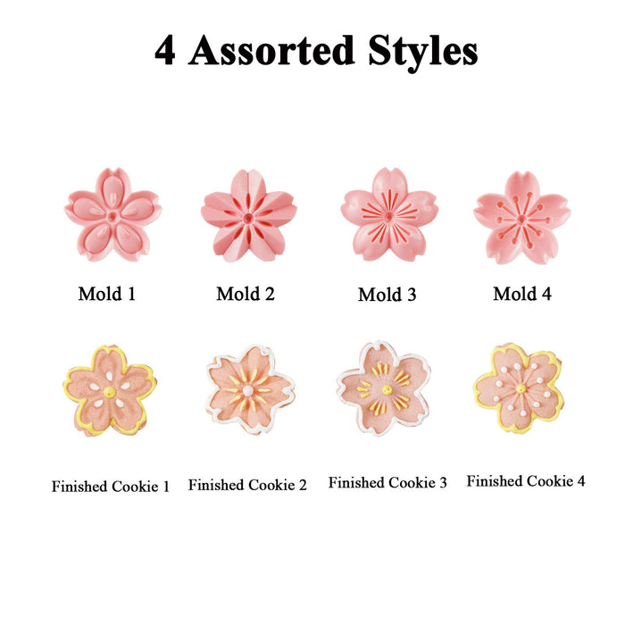 Cookie Press, 4 Styles Cookie Stamps Cherry Blossom Cookie Cutters Mold for Flower Cookies Pastry Accessories (Pink)