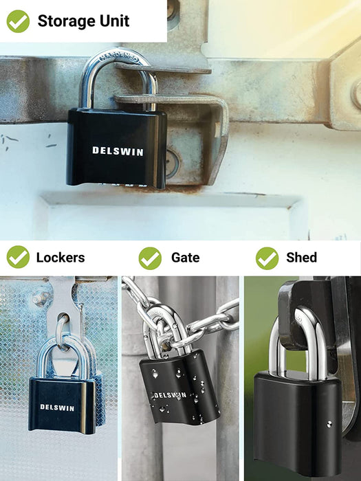 DELSWIN 4-Digit Combination Lock Outdoor Padlock - Heavy Duty Locker Lock  with Hardened Steel Shackle, Waterproof Combo Lock for Gym Locker, Hasp