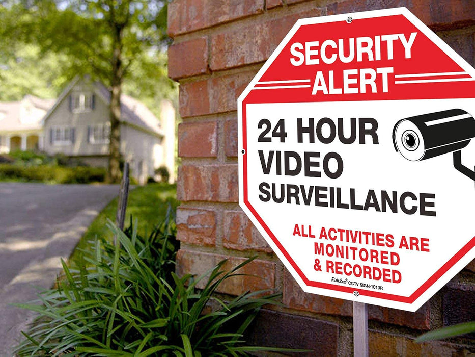 (4 Pack) "Security Alert, 24 Hour Video Surveillance, All Activities Monitored" Signs,10x10 Inches .040 Aluminum Reflective Warning Sign for Home Business CCTV Security Camera, Indoor or Outdoor Use