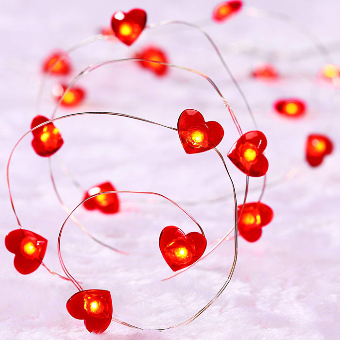LEBERY Valentines Day Decorations String Lights - 14.5ft 40LED Heart Shape  Fairy String Lights, 8 Modes Battery Operated Romantic Heart Lights for