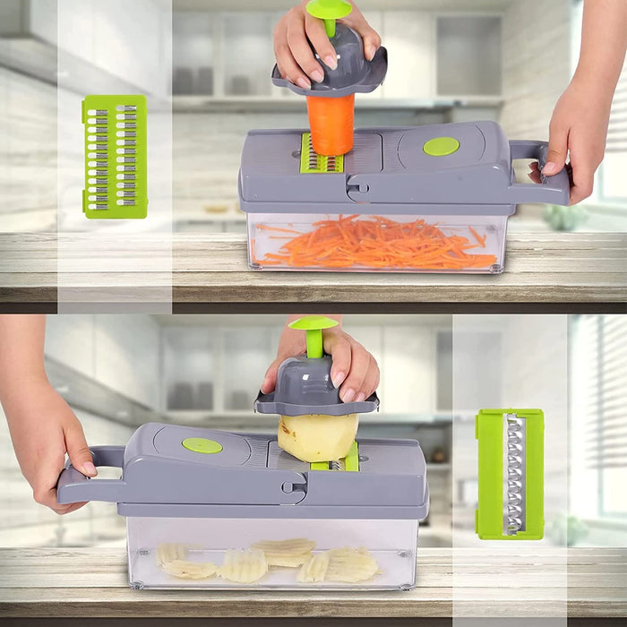 Homtoozhii 7-in-1 Multi-Functional Kitchen Tool Vegetable Cutter with 8 Blades Potato Slicer Carrot Cheese Grater Apple Peeler