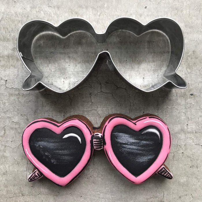 LILIAO Heart Shape Sunglasses Cookie Cutter Summer Beach Fondant Biscuit Cutter - 3.6 x 1.6 inches - Stainless Steel