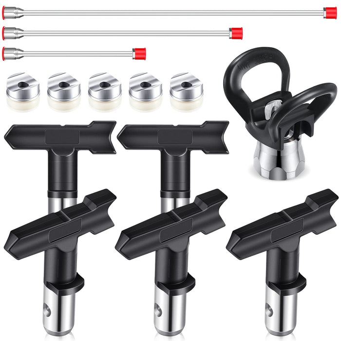 Zhengmy 9 Pieces Airless Paint Spray Gun Tool Set 30 cm 50 75 Extension Pole Reversible Tip Nozzles Tips for Spraying Machine Accessories (211, 313, 415, 517, 623), Black