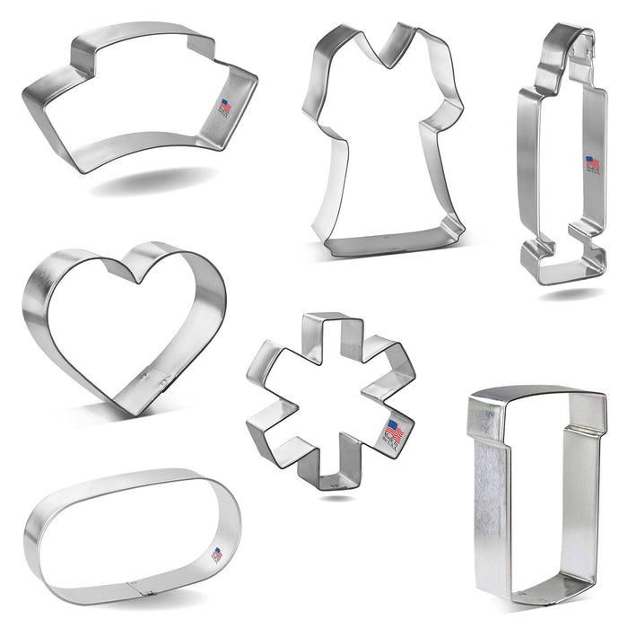 Foose Cookie Cutter 7 Piece Nurse Themed Cookie Cutter Set with Recipe Card, Made in USA