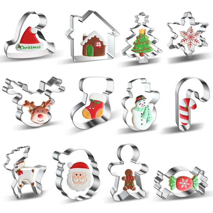 Christmas Cookie Cutter Set - 12PCS Holiday Cookies Molds - Snowman, Christmas Tree, Gingerbread Man, Candy Cane