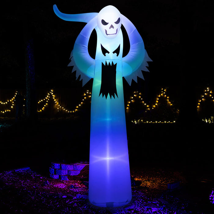 12 Ft Inflatable Halloween Terrible Spooky Ghost With Skull Decorations Build-In Leds Blow Up Halloween Decoration For Outdoor