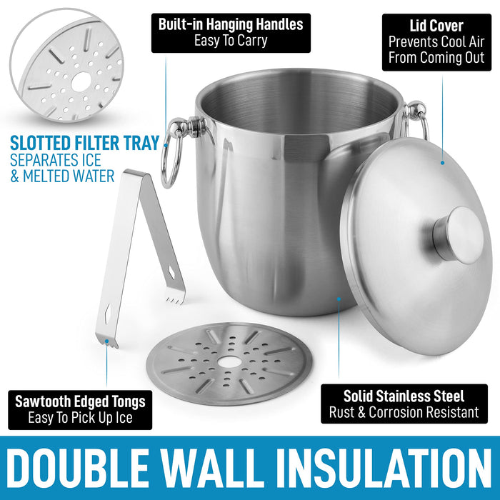 Uniques 3 Liter DoubleWall Insulated Ie Buket for oktail Bar Ie Bukets for Parties Outdoor Indoor Stainless Steel Ie Buket