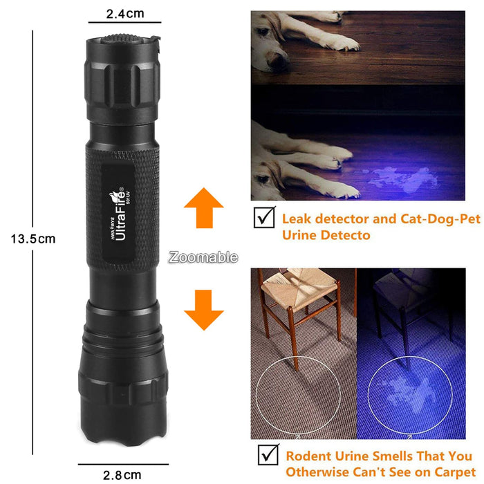 ULTRAFIRE UV Flashlight for Resin Curing, 395nm LED UV Curing Light,  Zoomable Blacklight Flashlight for Pet Urine, Cat Dog Stains, Bed Bug,  Household