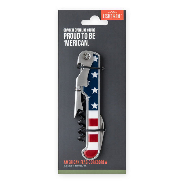 Foster & Rye American Flag Stainless Steel Double Hinged Corkscrews