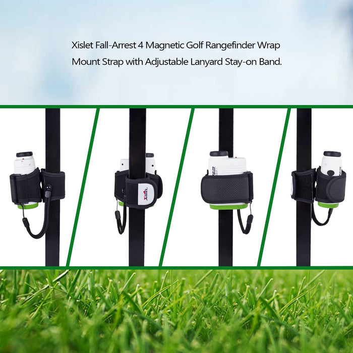 Xislet Fall-Arrest 4 Magnetic Golf Rangefinder Wrap Mount Strap with Adjustable Lanyard Stay-on Band for Golf Cart Railing Rangefinder Holder Attachment