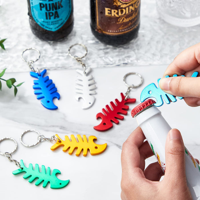 24PCS Fish Bone Keychain Fish Bottle Opener Keychain Fish Charm Keychain Key Ring Accessories First Birthday Party Favors for Men
