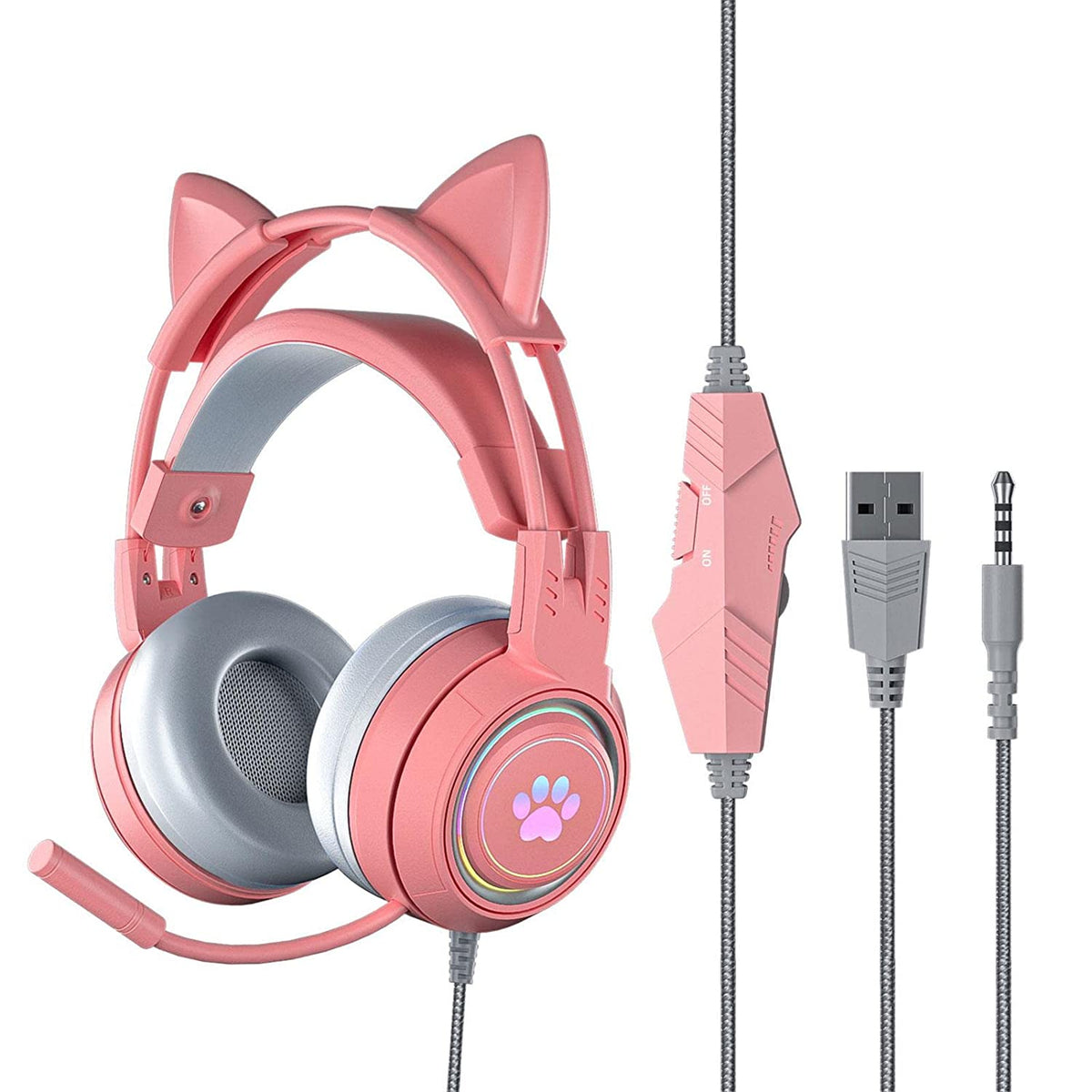 Generic Cat Ears Gaming Headset Wired Headphone With Mic Noise-Cancelling  7.1 Channel Stereo For Ps4/phone/pc Gamer Girls Headset Fones