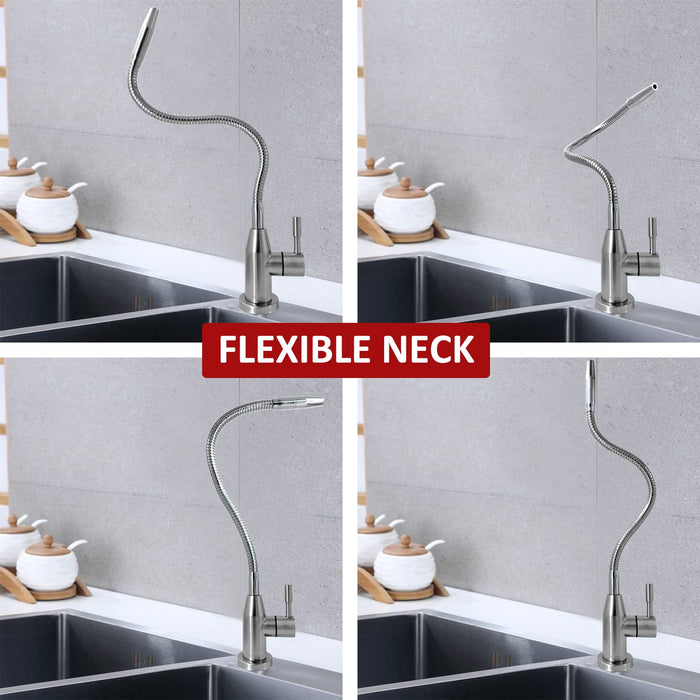 Upgrade Drinking Water Faucet with Flexible Gooseneck, 360 Degree Rotatable Water Filter Faucet, Kitchen Bar Sink Faucet Lead-Free Cold Water Faucet - Brushed Stainless Steel by Lesica-RY
