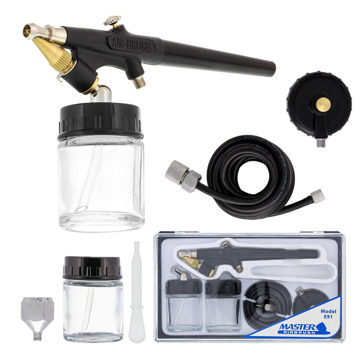 Master Airbrush SB844 Pro Set Dual-Action Side Bowl Feed Airbrush with 3  Nozzle Sets (0.2, 0.3 & 0.5mm Needles, Fluid Tips and Air Caps), Gravity  Cup