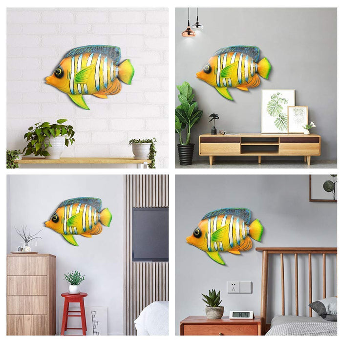 JHhomezeit 11inches Large Fish Wall Decor for Outdoor Beach Bedroom Living Room, Set of 2 Resin Ocean Sea Tropical Fish Wall