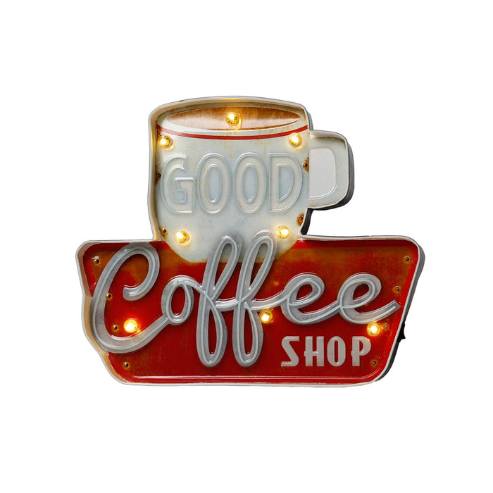 VerRich Metal Coffee Light up Sign Wall Decor Nostalgic Retro Look Hanging Coffee Sign for Kitchen,Bar or Cafe Wall Decoration