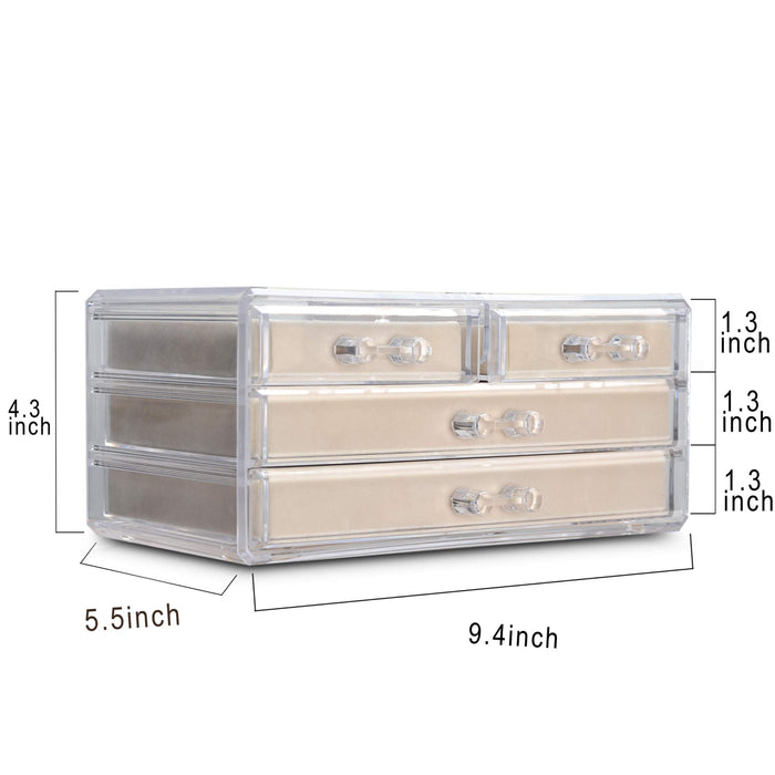 Frebeauty Extra Large Acrylic Jewelry Box for Women 5 Layers Clear Jewelry Organizer Velvet Earring Box with 5 Drawers Rings Display Case Necklaces