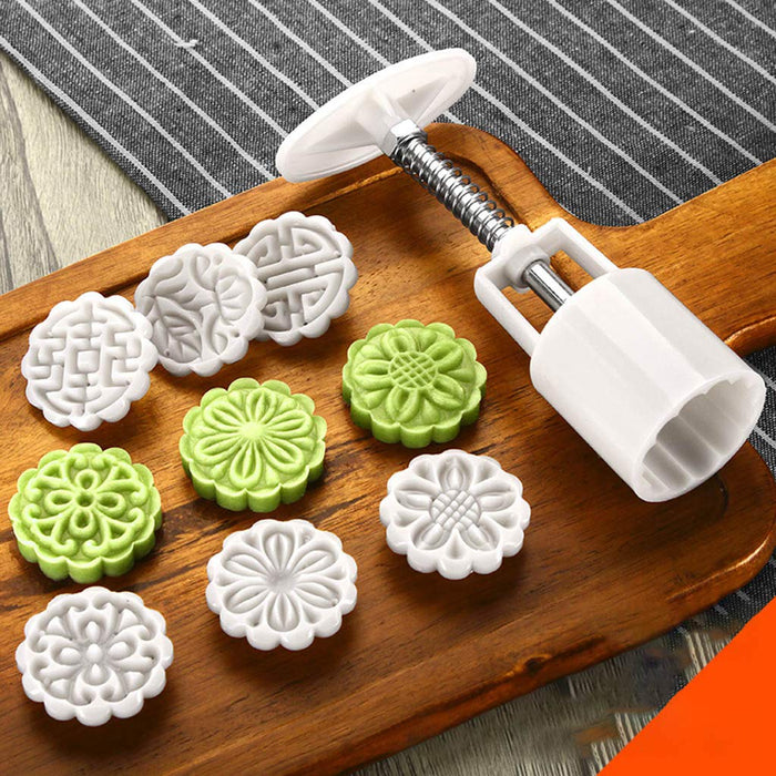 Mooncake Mold Set with Stamps Food Grade, Non-Stick, DIY Hand Press Cookie Stamp Pastry Tool for Mid-Autumn Festival (1 Set), Other