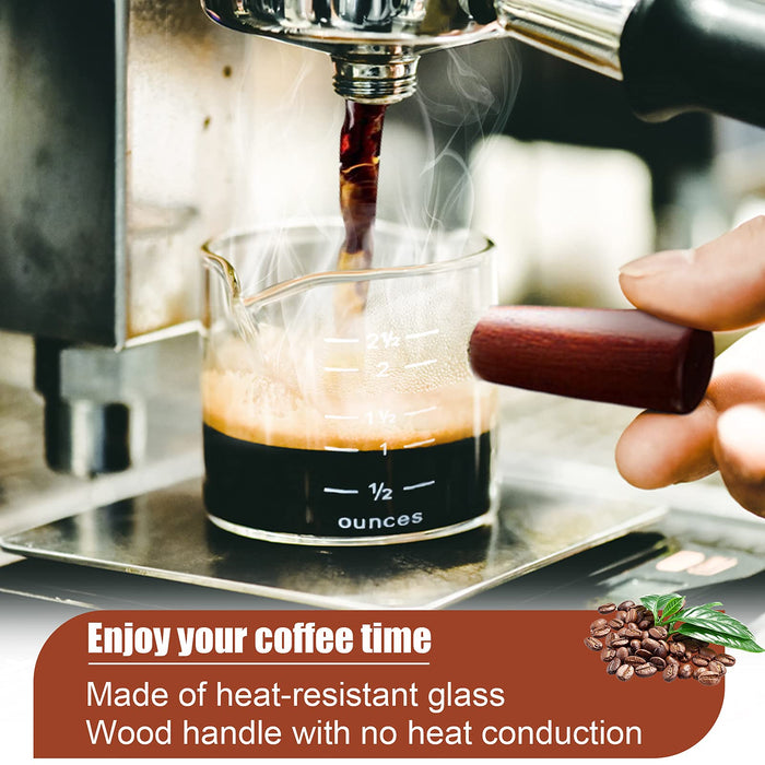 2 Pack 3oz Heat Resistant Glass Espresso Measuring Glass Espresso Shot Glass Triple Pitcher Barista Double Spouts with Pouring Handle Barista