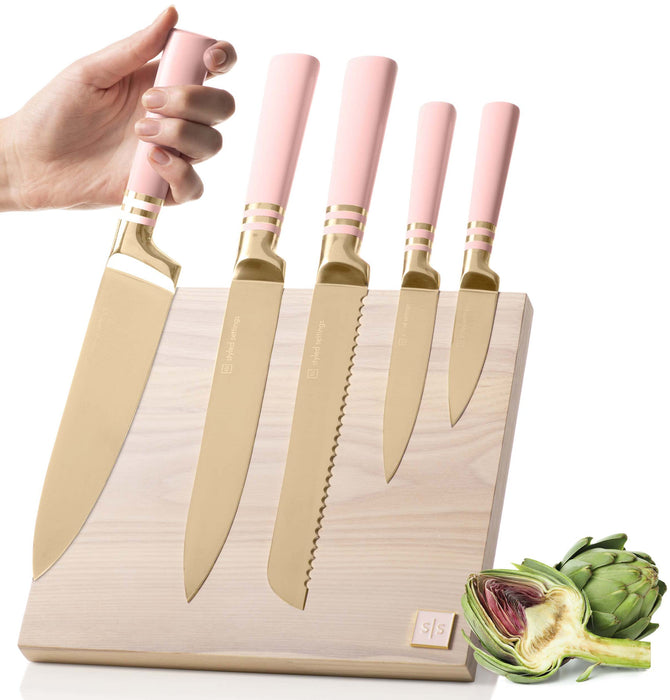 Bonaweite Pink Knife Set, Pink Knife Set With Block, Pink Kitchen