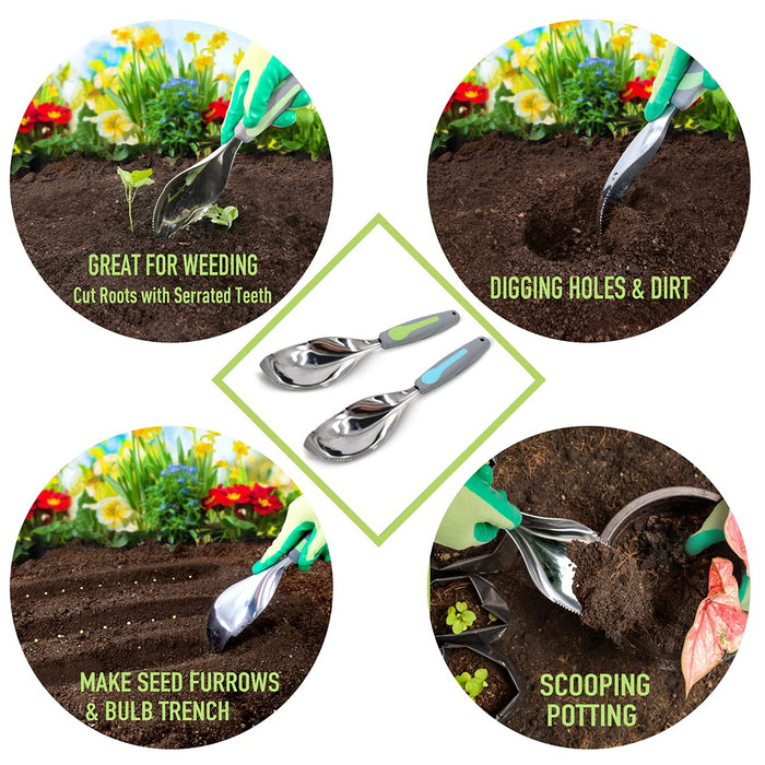 Jardineer Multi-Use Soil Scoops, Stainless Steel Garden Trowel, All-in-One Cultivator, Weeder, Transplanter (Blue)
