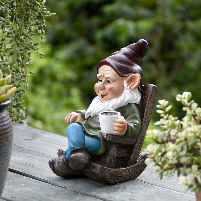 OwMell Drinking Coffee Garden Gnome Statue Decoration 7.3 Gnome