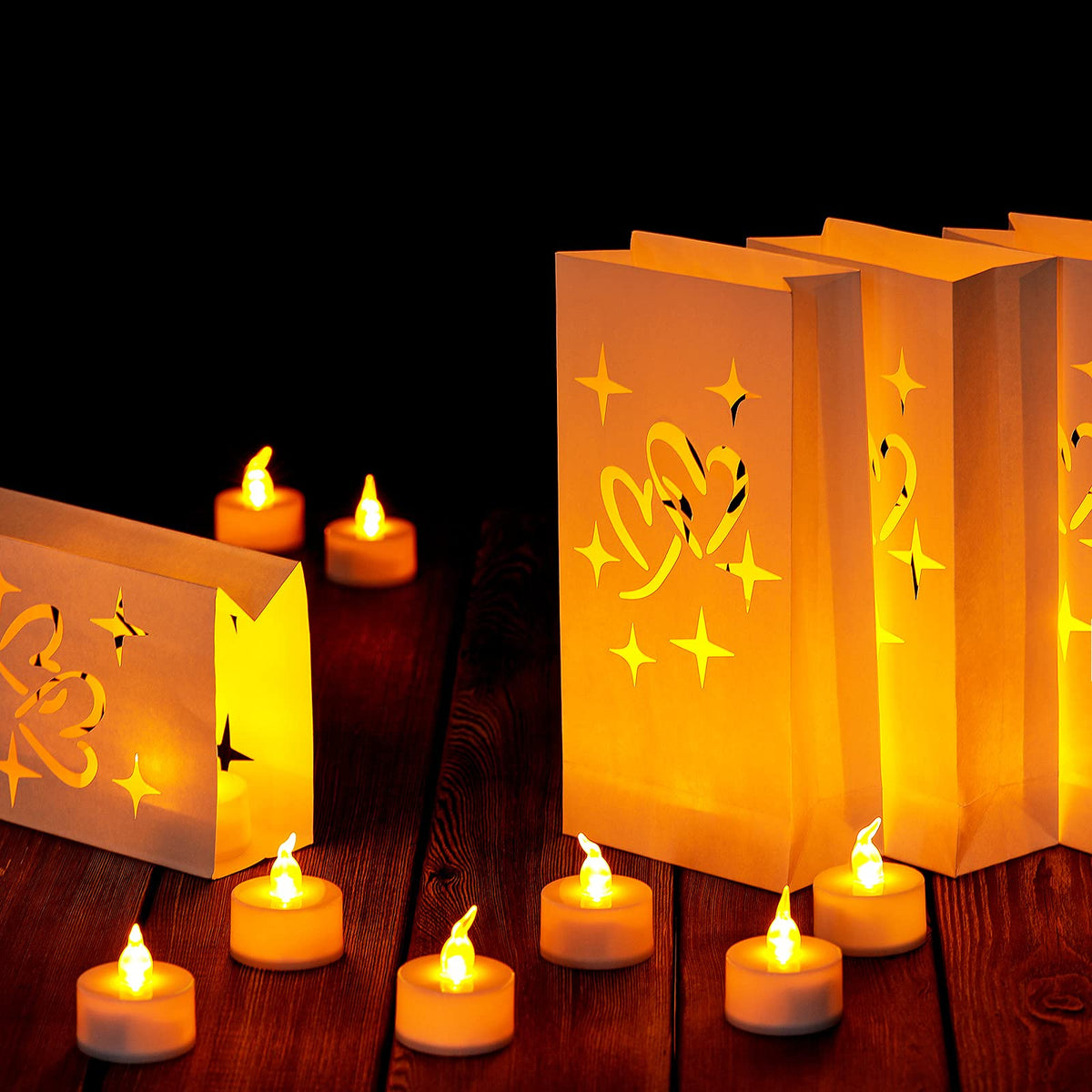 50 Set Luminary Paper Bags with Flameless Tea Lights, Christmas LED Tea  Light Flameless Candle with Luminaries Candle Bag for Birthday Wedding