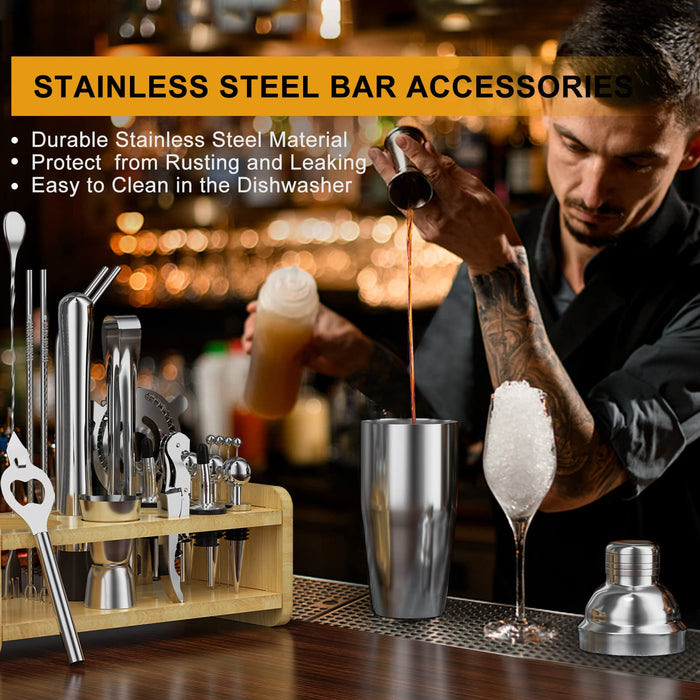 30pcs Mixology Bartenders Kit with Stand, Secilla 25oz Bar Set Cocktail Shaker Set, Professional Bar Tools Bartenders Tool Kit, Bar