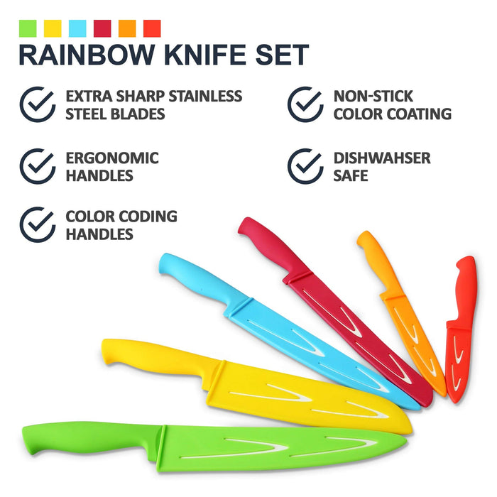 Mogaguo 7 Piece Rainbow Professional kitchen knife Set Dishwasher